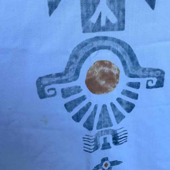 Maxi Dress Cultural Ethnic Native Print 3/4 Sleeves White Gray Back Zip Vtg 60s - Picture 13 of 16